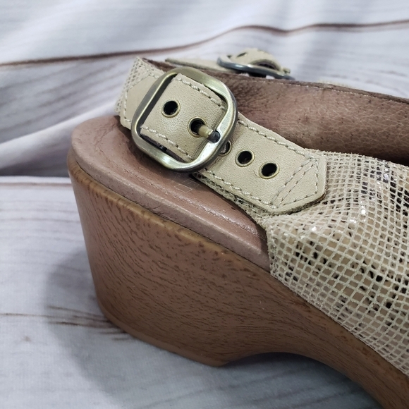 Dansko Jacinda Khaki Tan Snakeskin Leather Slingback Sandals Womens 37 Faux Wood - Picture 5 of 13